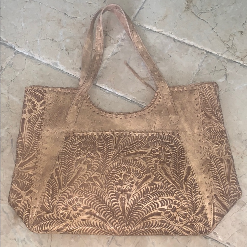 American West genuine leather cream tote